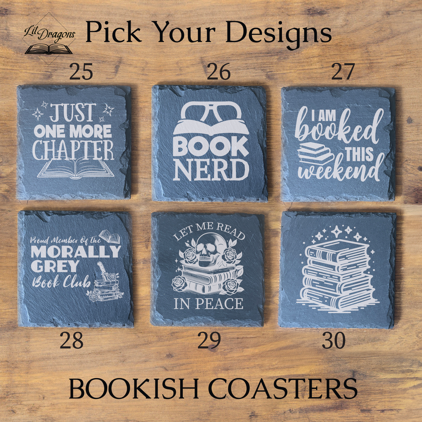 Bookish Slate Coasters, Book Quotes for Natural Slate Coasters