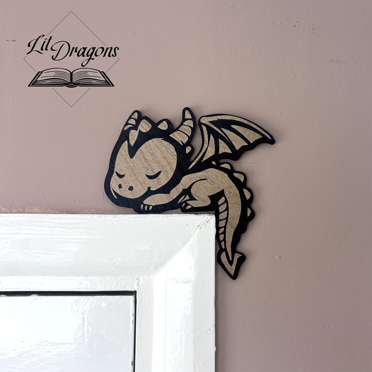 Sweet Sleeping Dragon Wooden Door Topper