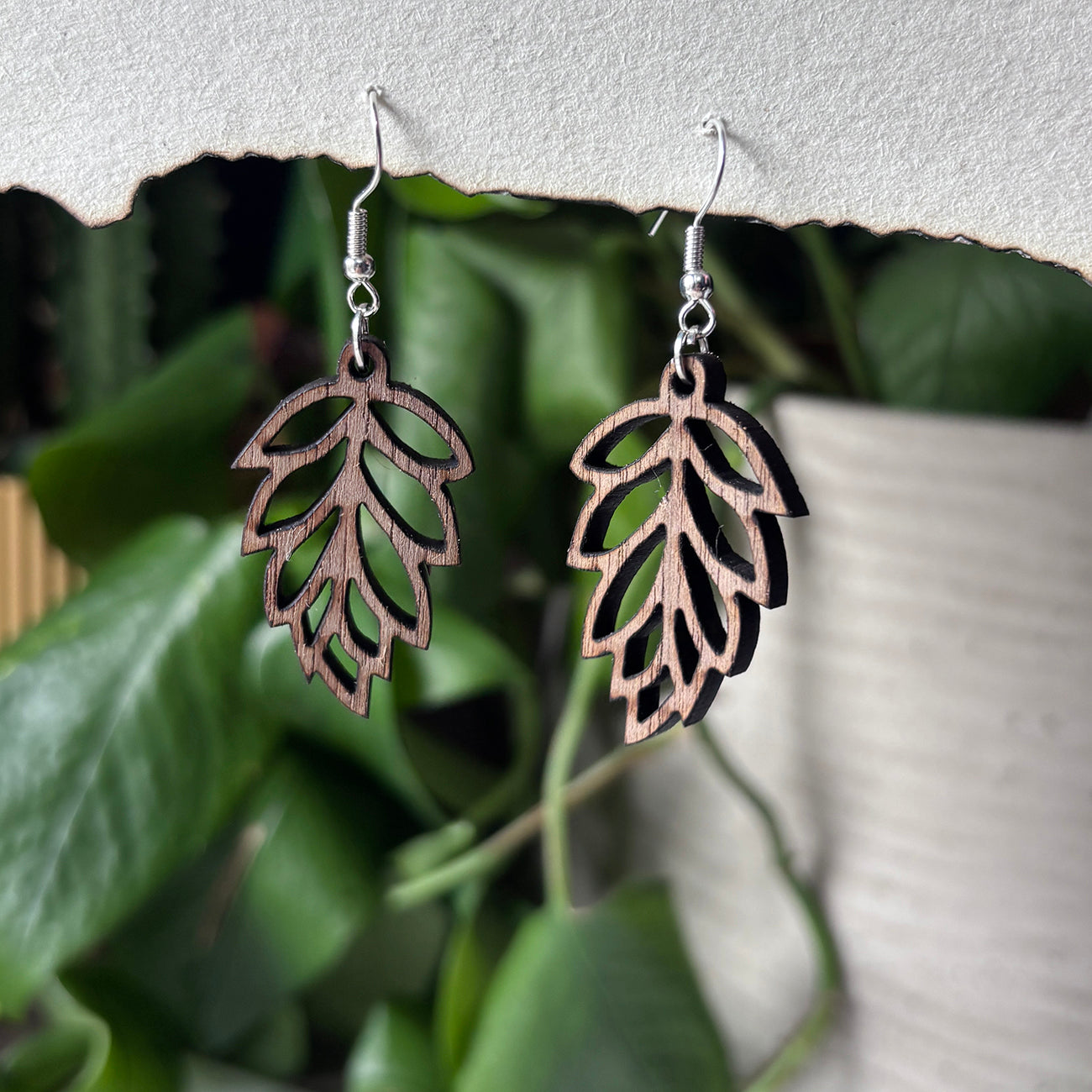 hanging plant earrings Hanging Leaf Earring, Wooden Handmade Earrings Cherry