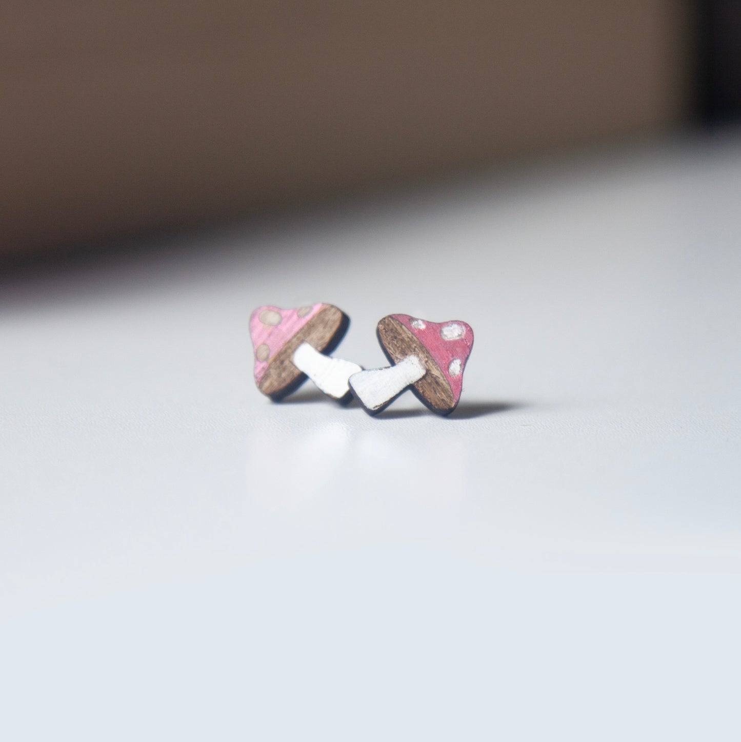 Mushroom Earring, Stud Wooden Mushroom Earrings