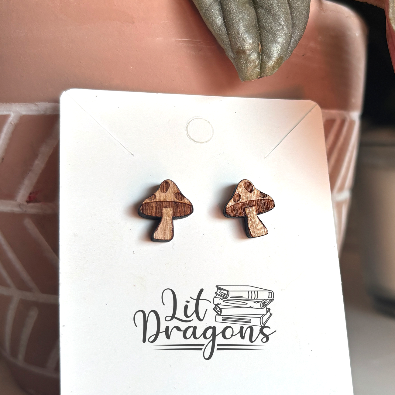 Mushroom Earring, Stud Wooden Mushroom Earrings