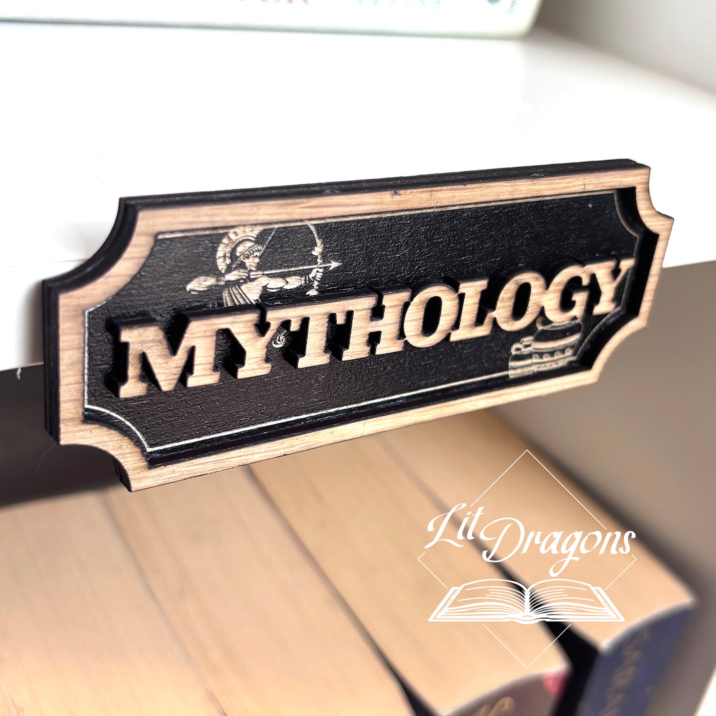 Mythology Shelf Sign - Floating Bookshelf Sign