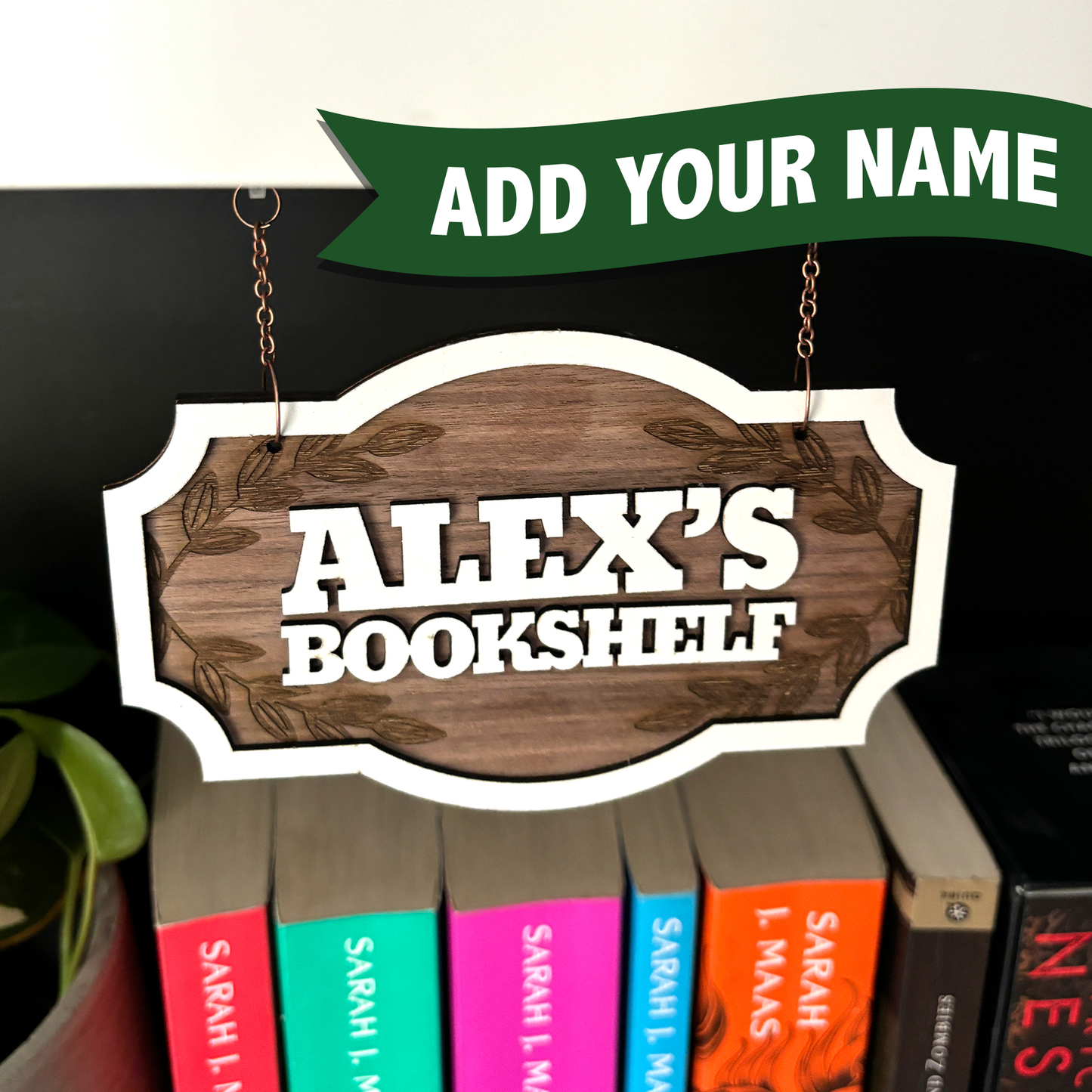 Personalised Shelf Hanger, Library Name Sign