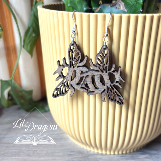 Wooden Bee Drop Earrings, Handmade Bumblebee Earrings