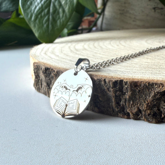 Dragon Bookish Necklace, 304 Stainless Steel pendant, engraved fantasy book jewellery