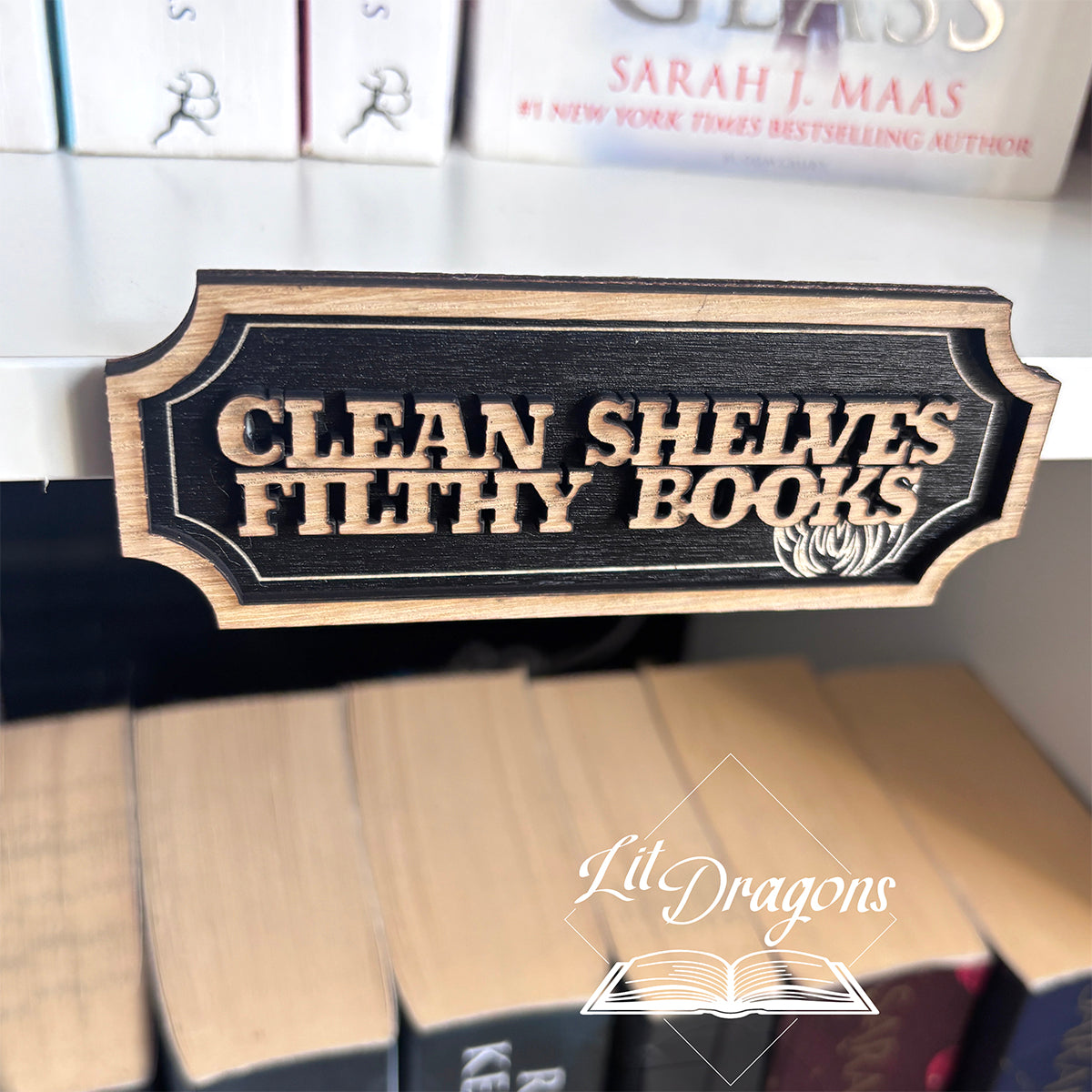 Clean shelves, Filthy Books fun bookshelf Sign - Floating Shelf Decor
