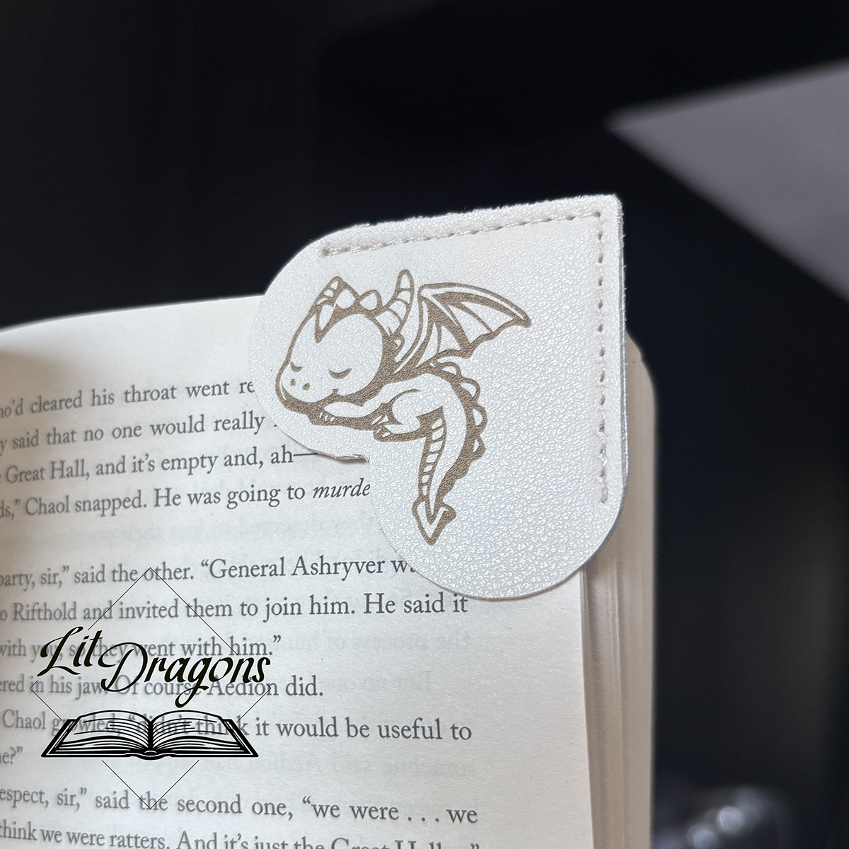 Faux Lather Corner bookmark, engraved sleeping dragon