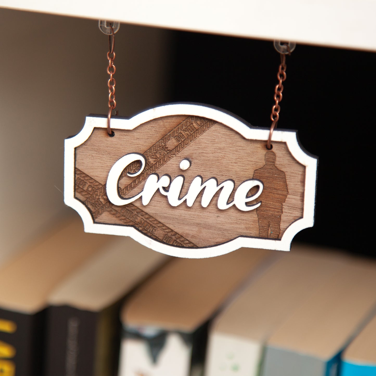 Crime Shelf Sign - Genre Bookshelf Hanger