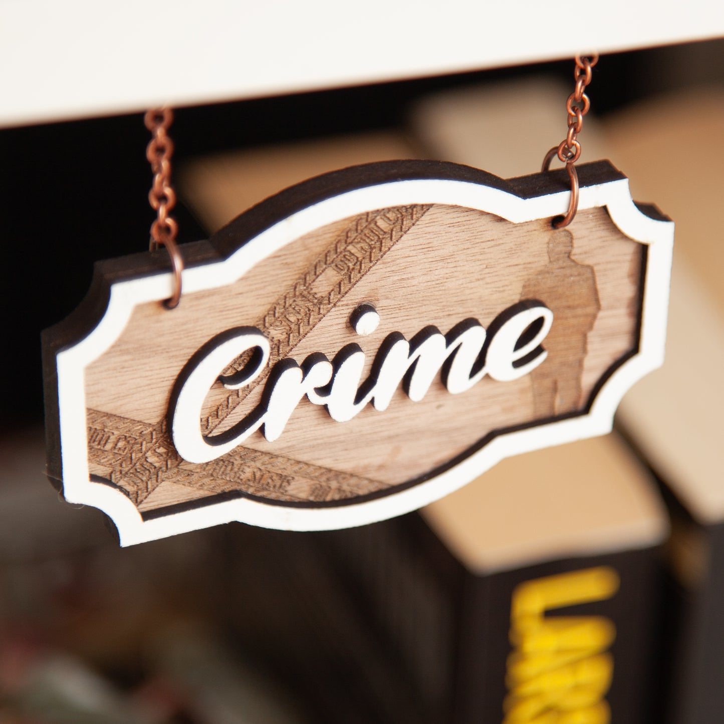 Crime Shelf Sign - Genre Bookshelf Hanger