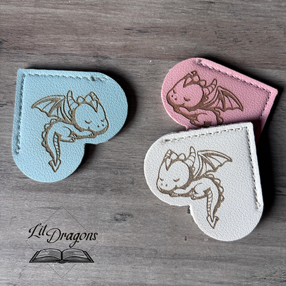 Faux Lather Corner bookmark, engraved sleeping dragon