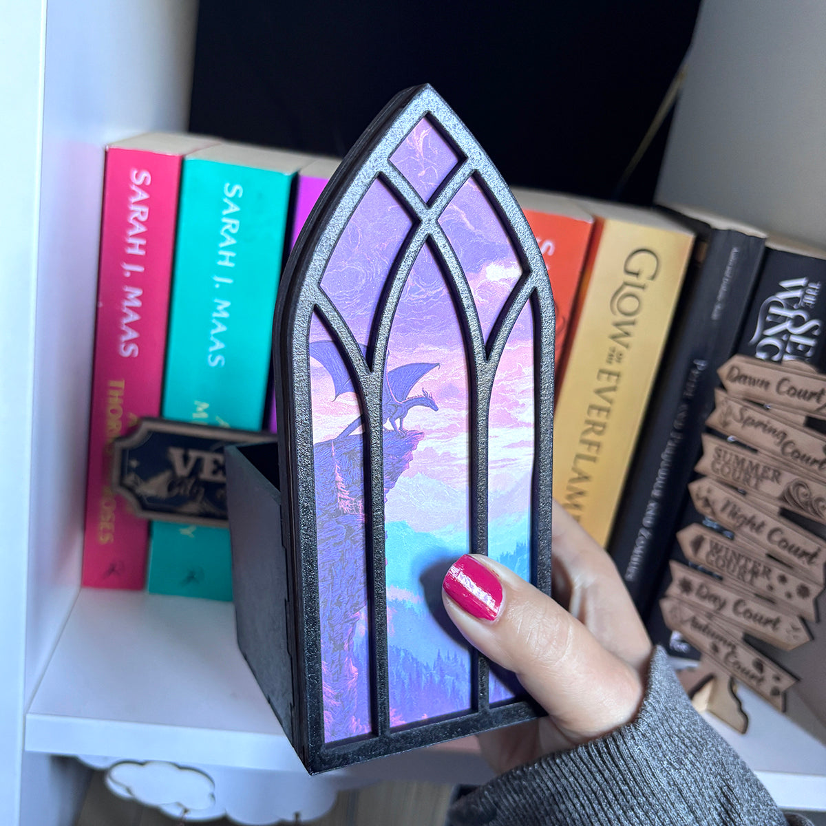 Fantasy Dragon on a cliff, Window Bookmark box, Bookcase Window with Bookmark box