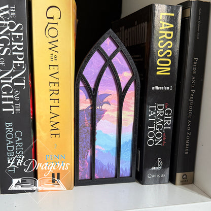 Fantasy Dragon on a cliff, Window Bookmark box, Bookcase Window with Bookmark box