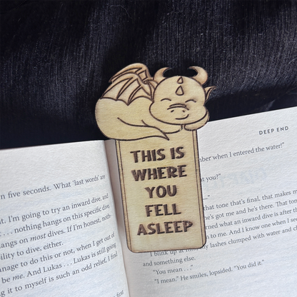 Wooden sleeping dragon bookmark l 'This is where you fell asleep'