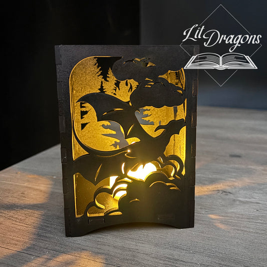 Dragon book lantern, LED wooden fantasy dragon book candle