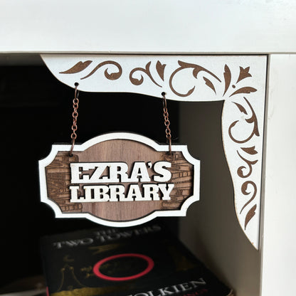 Personalised Shelf Hanger, Library Name Sign