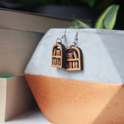 Hanging Bookcase Earring, Bookshelf Wooden Earrings