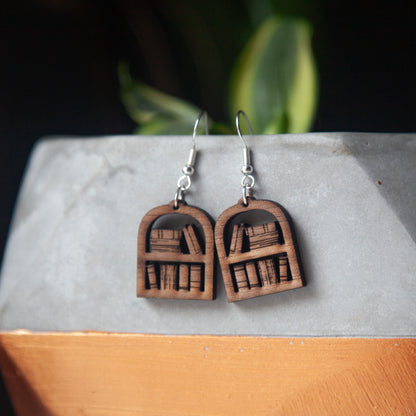 Hanging Bookcase Earring, Bookshelf Wooden Earrings