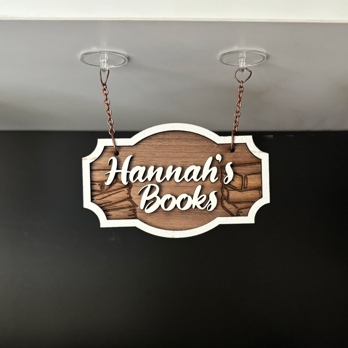 Personalised Shelf Hanger, Library Name Sign