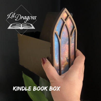 Flying Dragon and Castle Window Bookmark box, Bookcase Window with Bookmark box