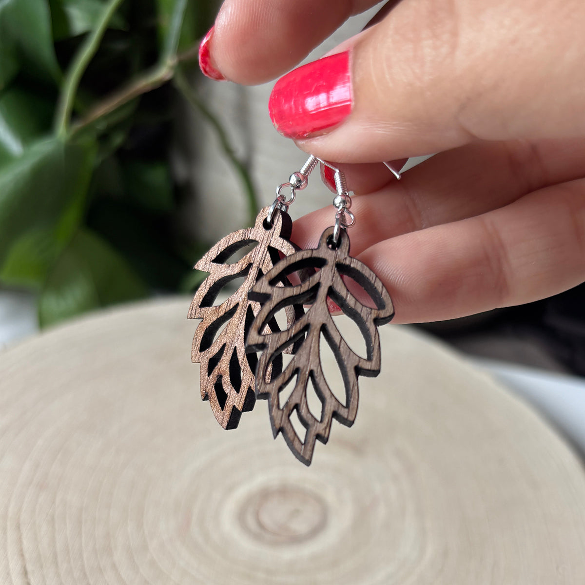 Hanging Leaf Earring, Wooden Handmade Earrings
