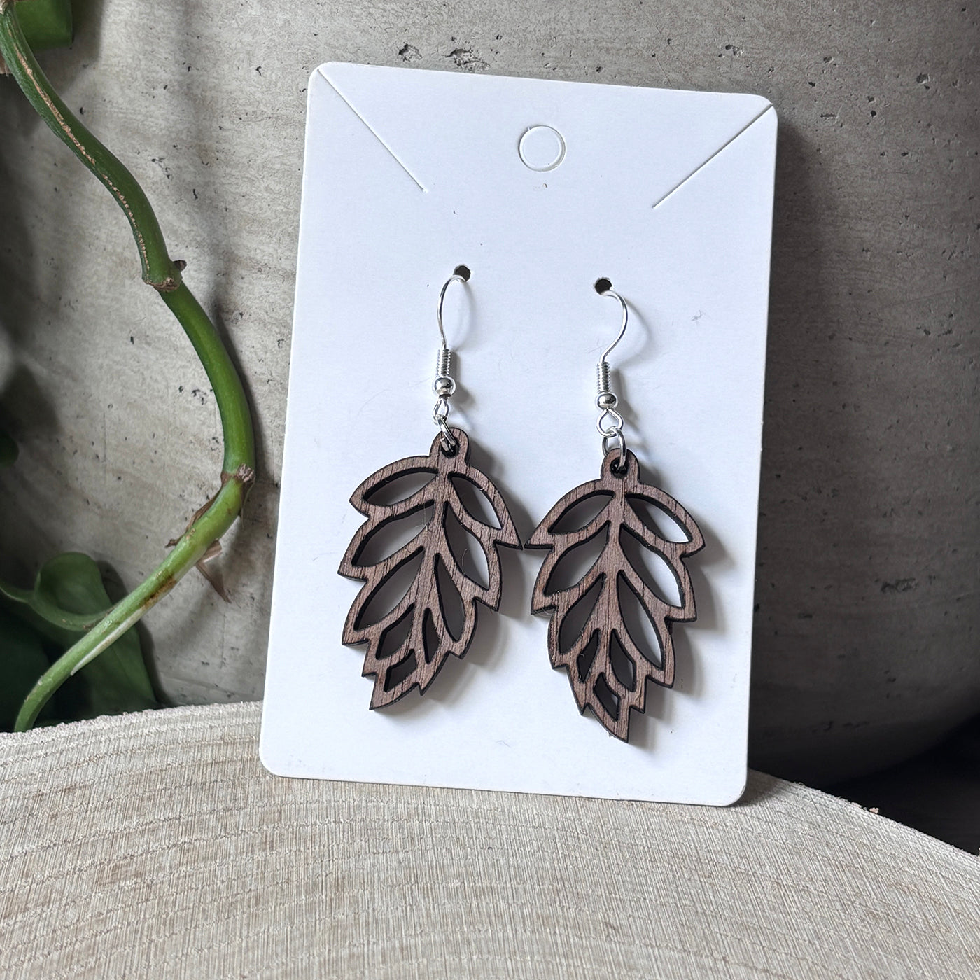 Hanging Leaf Earring, Wooden Handmade Earrings