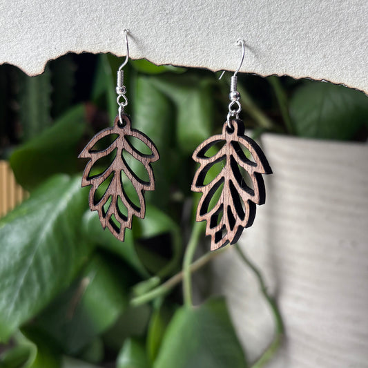 Hanging Leaf Earring, Wooden Handmade Earrings