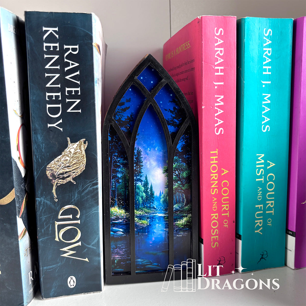 Fantasy Nightscape Bookmark box, Bookcase Window with Bookmark box