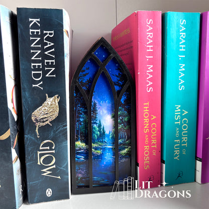 Fantasy Nightscape Bookmark box, Bookcase Window with Bookmark box