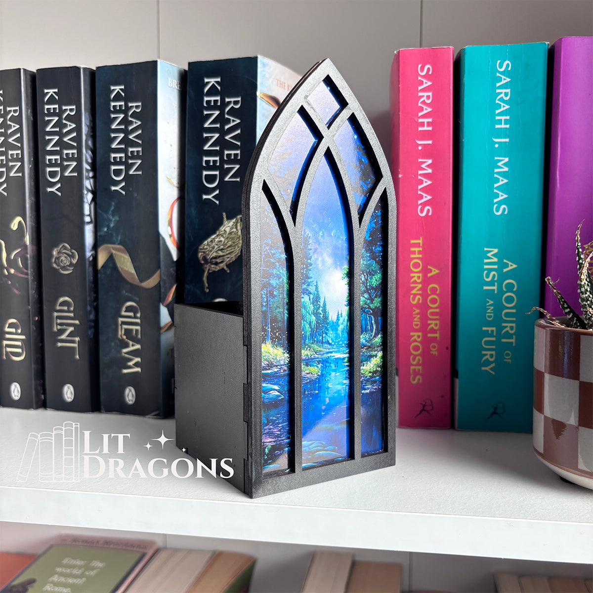 Fantasy Nightscape Bookmark box, Bookcase Window with Bookmark box