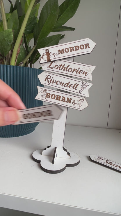 LOTR Mini Sign Post, Magnetic bookshelf Middle Earth stand