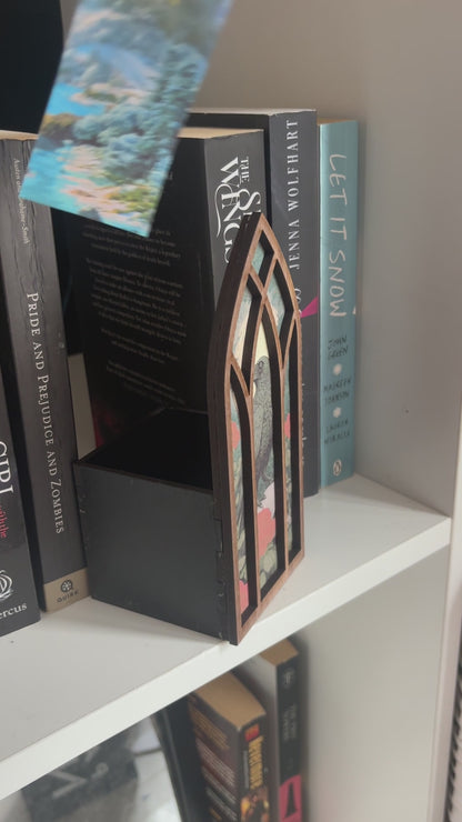 Raven Window Bookmark box, Gothic Spooky Bookcase Window Booknook