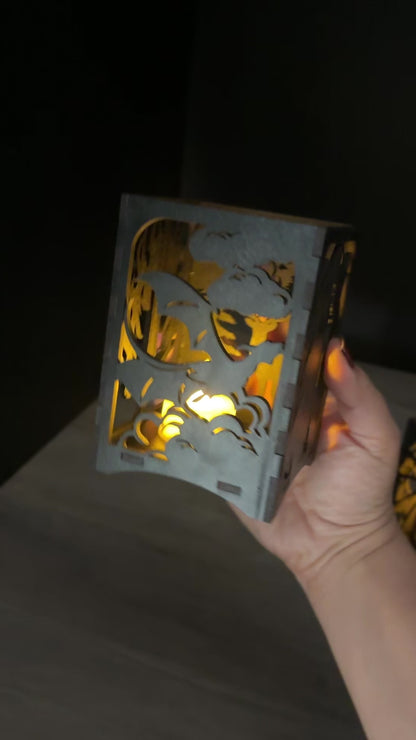 Throne of Glass book lantern, LED wooden book candle