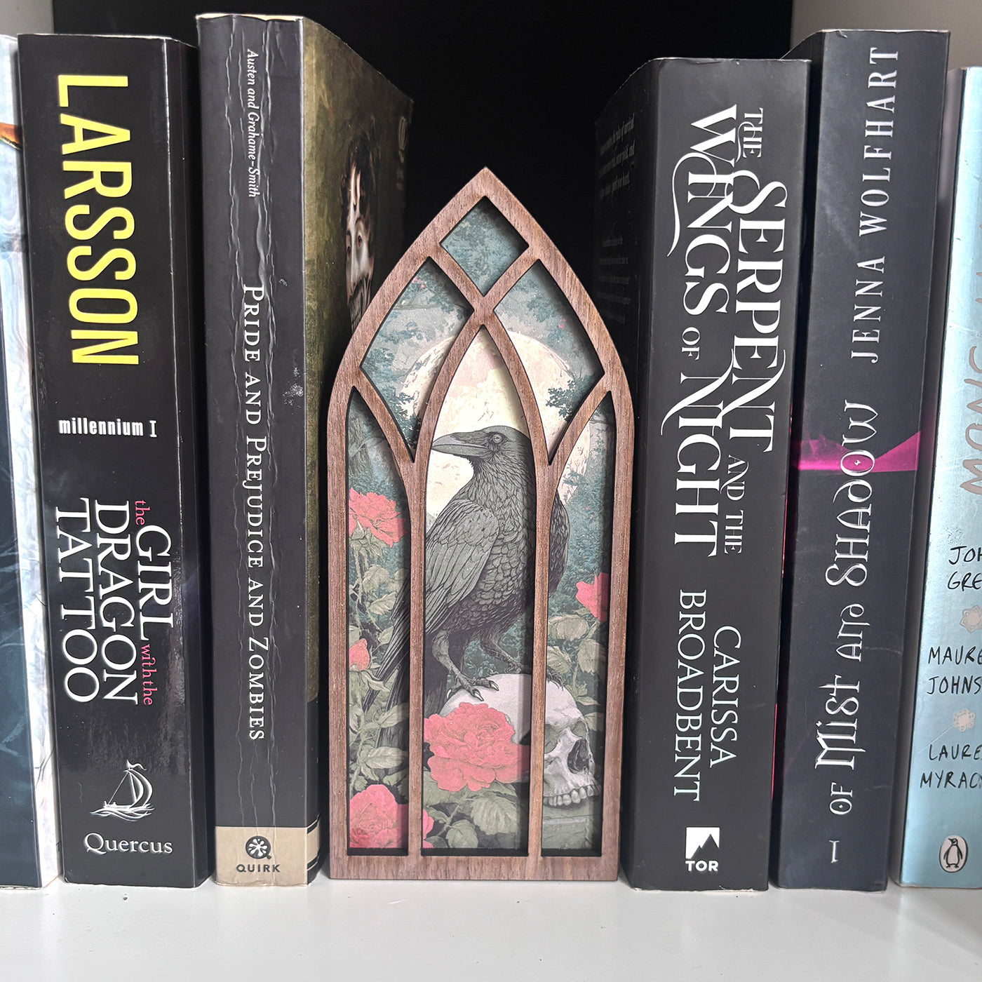 Raven Window Bookmark box, Gothic Spooky Bookcase Window Booknook