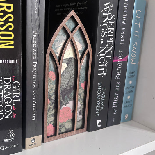 Raven Window Bookmark box, Gothic Spooky Bookcase Window Booknook