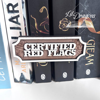 Certified Red Flags Bookshelf Sign - Magnetic Shelf Decor