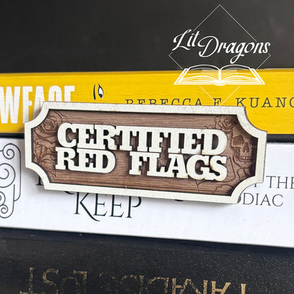 Certified Red Flags Bookshelf Sign - Magnetic Shelf Decor
