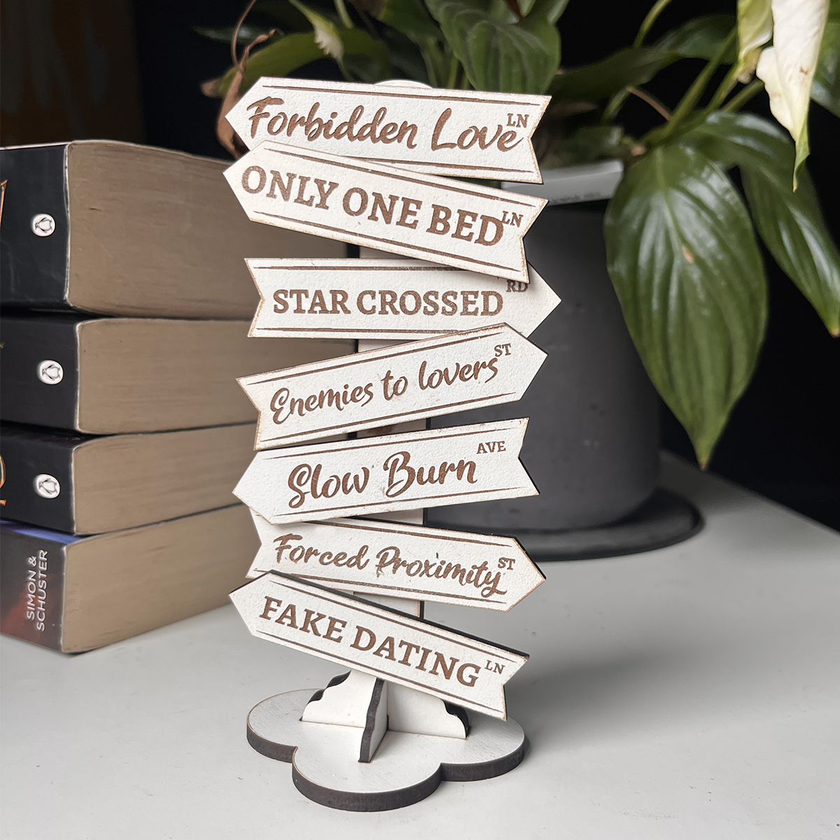 Romance Tropes Mini Sign Post, bookshelf decor