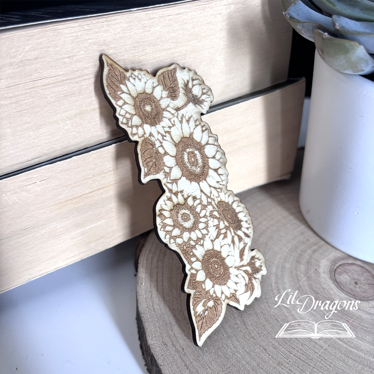 Wooden Sunflowers Engraved bookmark