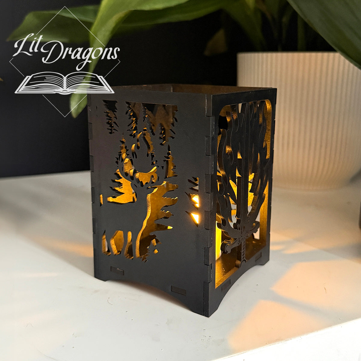Throne of Glass book lantern, LED wooden book candle
