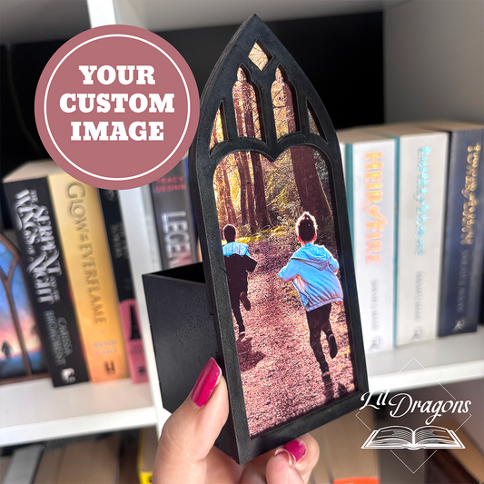 Personalised Photo Window Bookmark box, Bookcase Window with Bookmark box